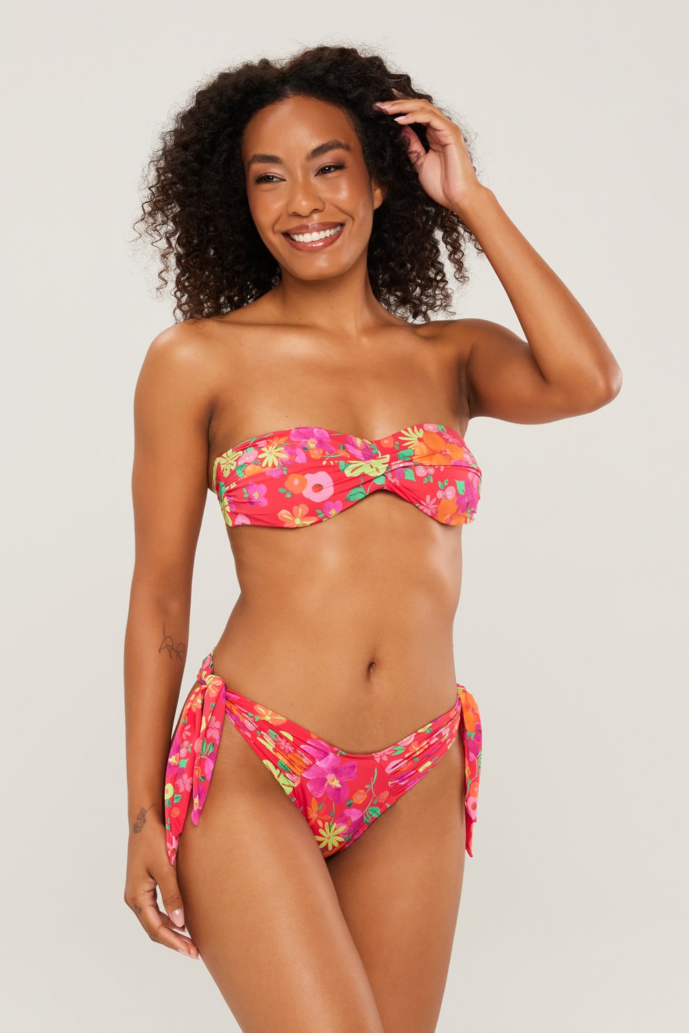 Calcinha De Biqu Ni Zimbros Vermelho Flores Ilha Bikini