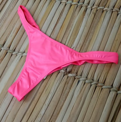 Calcinha De Biquíni Fio Dental Rosa Flúor Ilha Bikini