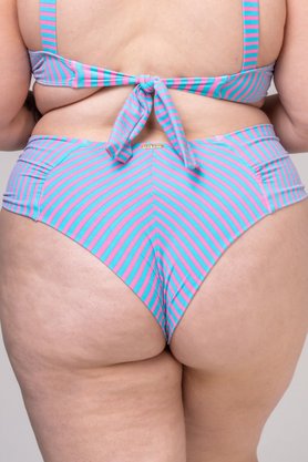 Calcinha Plus Size Fio Confort Listras Finas Rosa E Verde Ilha Bikini