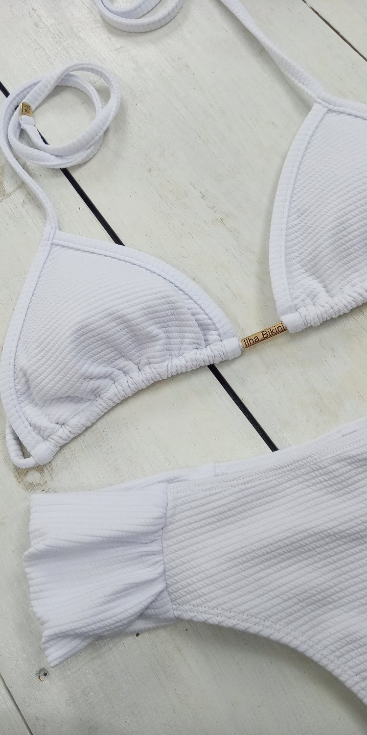 Sutiã Biquíni Cortininha Branco Texturizado Ilha Bikini