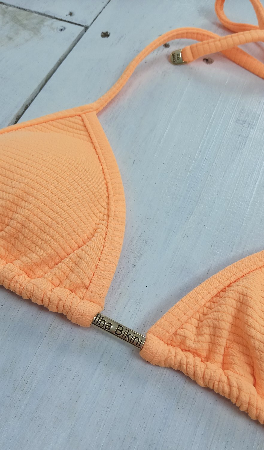 Sutiã Biquíni Cortininha Laranja Neon Texturizado Ilha Bikini