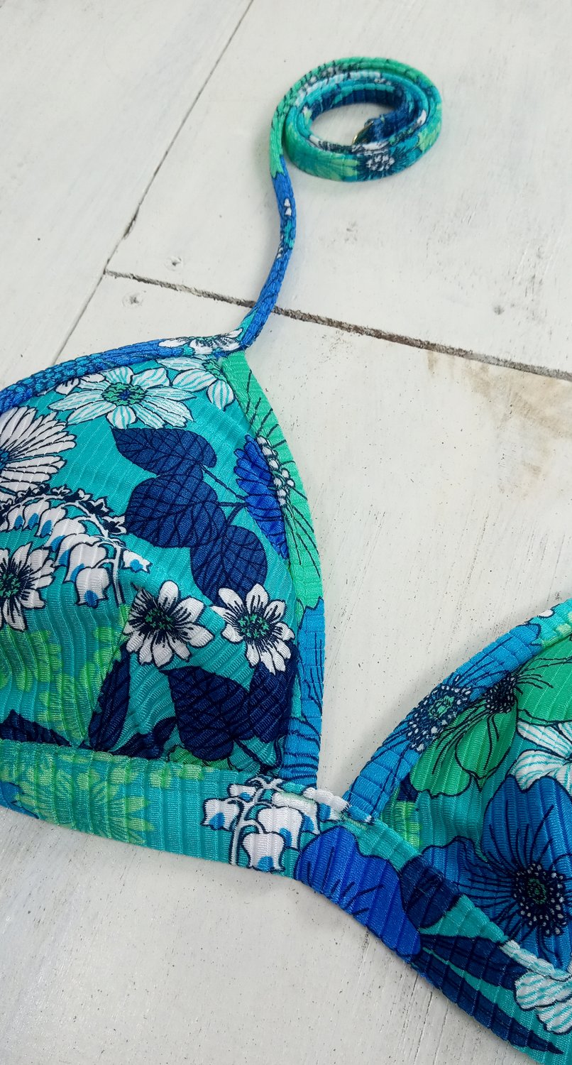 Sutiã Biquíni Fixo Canelado Tiffany Floral Ilha Bikini