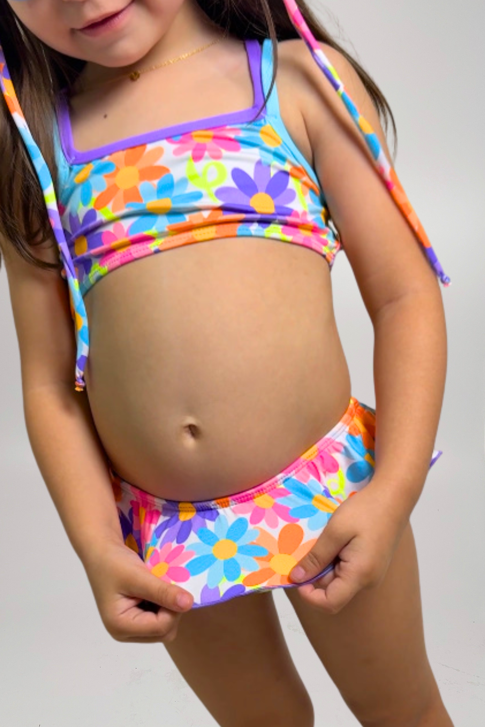 Conjunto De Biquíni Infantil Alças Duplas Flores