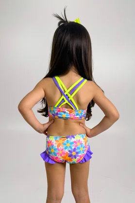 Conjunto De Biquíni Infantil Alças Cruzadas Flores