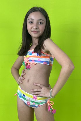 Conjunto De Biquíni Infantil Frufru Fundo do Mar Listras