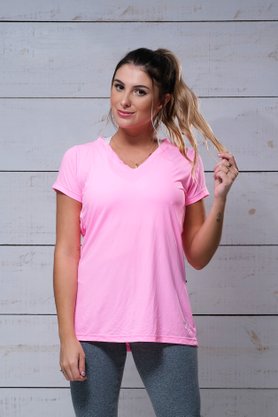 Blusa IB SPORT Decote V Rosa Neon