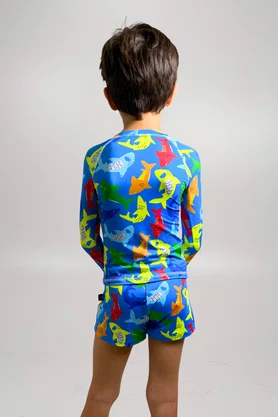 Blusa Infantil Com Proteção UV Tubarão Neon