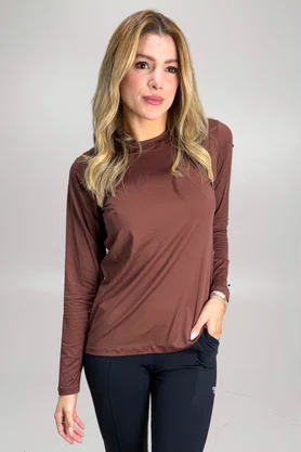 Blusa Penélope Manga Longa Marrom com Proteção UV | IB SPORT