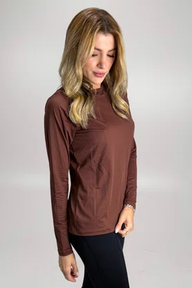 Blusa Penélope Manga Longa Marrom com Proteção UV | IB SPORT