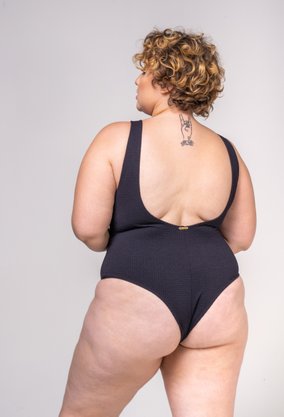 Body Lagoinha Plus Size Preto Com Textura