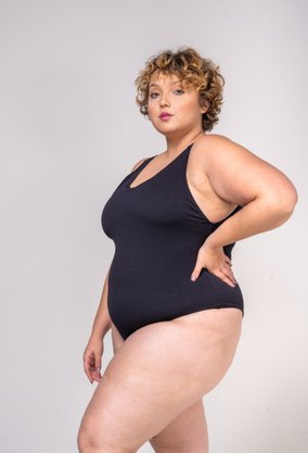 Body Lagoinha Plus Size Preto Com Textura