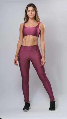 Legging Trilobal Com Friso Marsala Metalizado IB SPORT