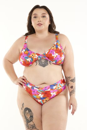 Calcinha Armação Plus Size Laranja Floral
