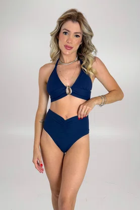 Calcinha Biquíni Cancún Azul Marinho Textura
