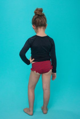 Calcinha De Biquíni Infantil Com Babadinho Preto Listras