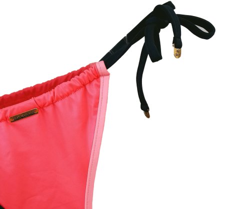 Calcinha De Biquíni Cortininha Laranja Flúor Com Viés Colorido