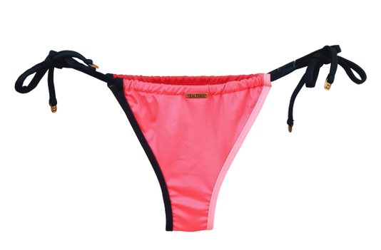Calcinha De Biquíni Cortininha Laranja Flúor Com Viés Colorido