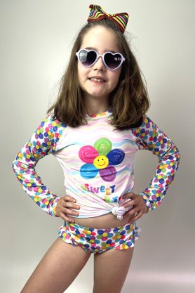 Calcinha De Biquíni Infantil Com Babadinho Smiley Flores