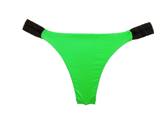 Calcinha De Biquíni Lateral Franzida Verde e Preto