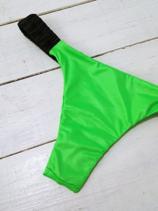 Calcinha De Biquíni Lateral Franzida Verde e Preto