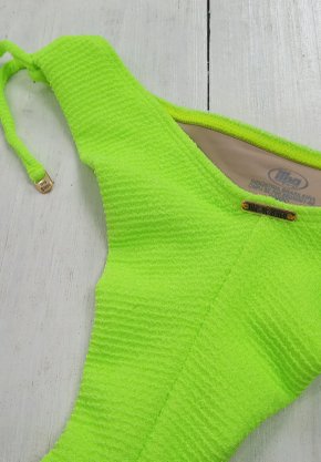 Calcinha De Biquíni Fio Com Rolotês Textura Verde Neon