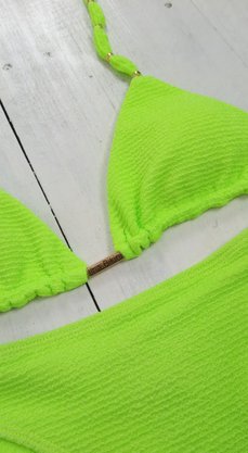 Calcinha De Biquíni Fio Com Rolotês Textura Verde Neon