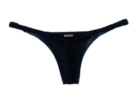 Calcinha De Biquíni Fio Lateral Frufru Preto Texturizado