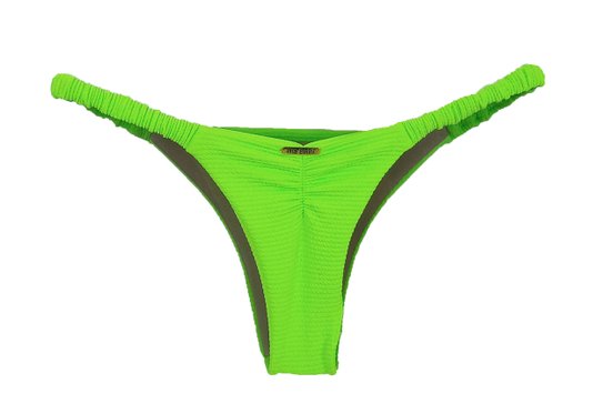 Calcinha De Biquíni Fio Lateral Frufru Verde Neon Texturizado