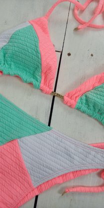 Calcinha De Biquíni Amarradinha Três Cores Rosa Claro Texturizado