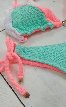 Calcinha De Biquíni Amarradinha Três Cores Rosa Claro Texturizado