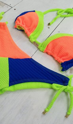 Calcinha De Biquíni Amarradinha Três Cores Textura Verde Neon