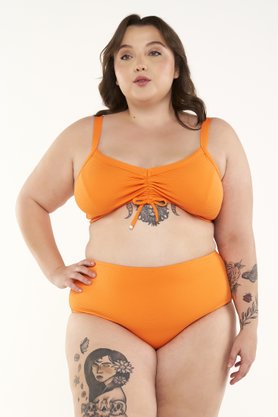 Hot Pants Ponta das Canas Plus Size Laranja Texturizado