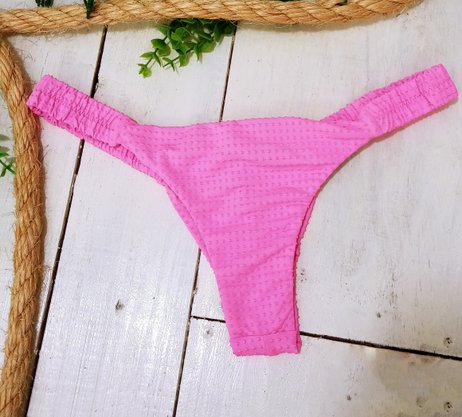 Calcinha De Biquíni Praia Mole Texturizada Rosa Neon