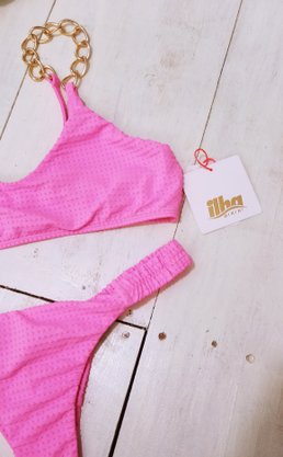 Calcinha De Biquíni Praia Mole Texturizada Rosa Neon