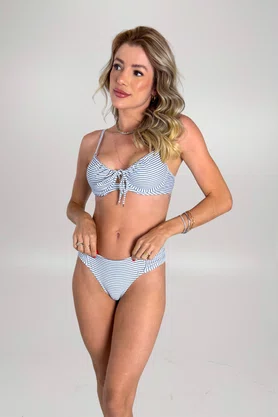 Calcinha De Biquíni Noronha Azul Listras Finas