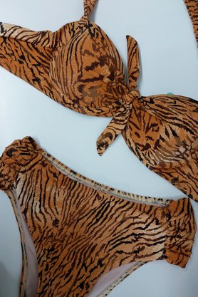 Calcinha De Biquíni Praia Brava Animal Print Marrom