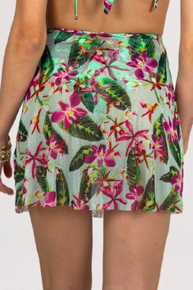 Hot Pants Saia Riacho Fúcsia Floral