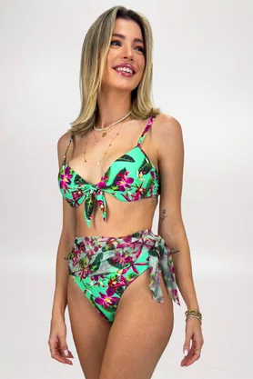 Hot Pants Saia Riacho Fúcsia Floral