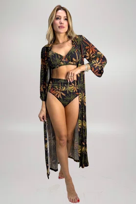 Saída de Praia Camisa Longa Preto Coqueiros Adriana| Ilha Bikini