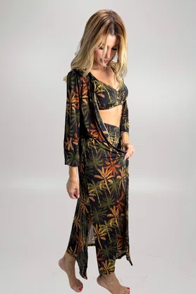 Saída de Praia Camisa Longa Preto Coqueiros Adriana| Ilha Bikini
