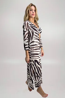 Saída de Praia Camisa Longa Zebra Print Adriana| Ilha Bikini