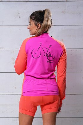 Camisa De Ciclismo Manga Longa Laranja e Rosa