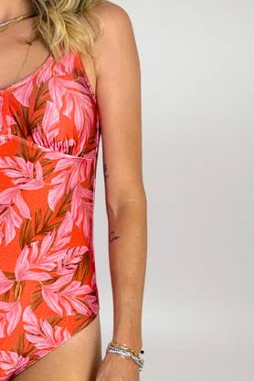 Maiô Leblon Coral Folhas
