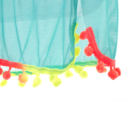 Saída De Praia Infantil Com Pompom Azul Turquesa