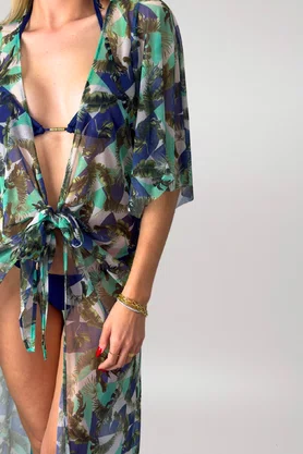 Saída De Praia Palmeiras Azul Folhas