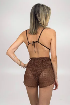 Shorts Siriú Renda Marrom