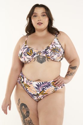 Sutiã Biquíni Ilha do Mel Plus Size Folhas Laranja