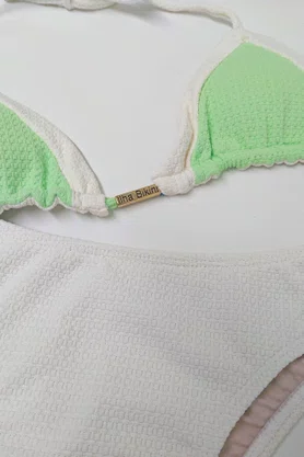Sutiã Biquíni Cortininha Off White Textura Isabela | Ilha Bikini
