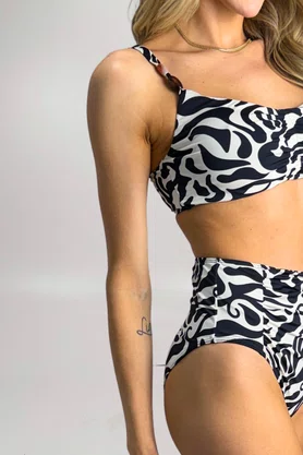 Sutiã Biquíni Franzido P&B Abstrato Firenze | Ilha Bikini