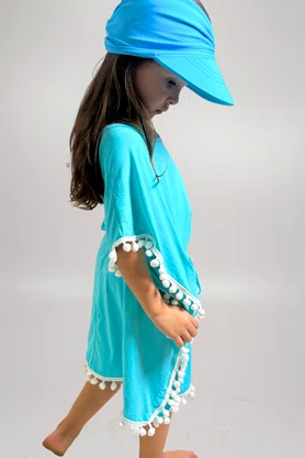 Vestido Infantil Pompons Azul Celeste